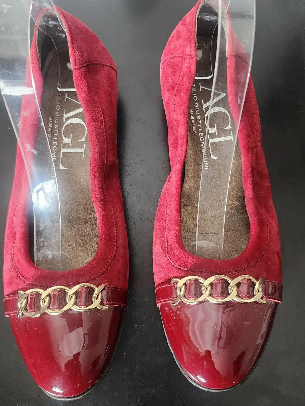 AGL Burgundy Suede & Patent Leather Ballet Flats